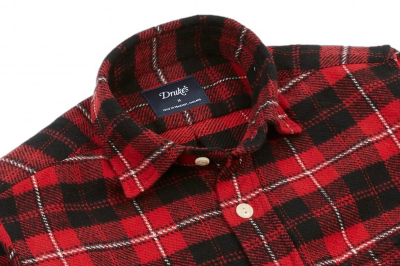Drake's Heavy Cotton Work Shirt Red & Black Check