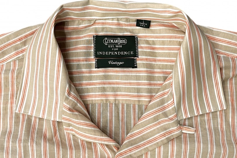 Gitman Bros. Vintage Independence Camp Shirt Tan Awning Stripe