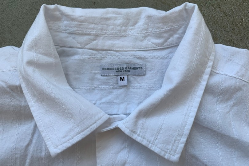 Engineered Garments Camp Shirt White Cotton Dobby Stripe