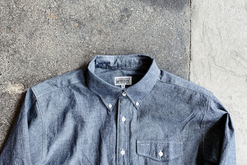 Engineered Garments Workaday BD Shirt Indigo Cotton Raw Chambray
