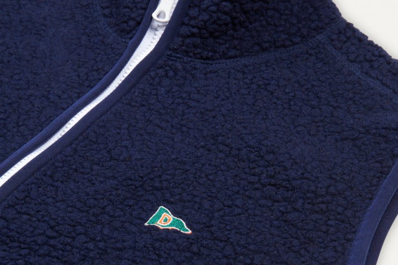 Drake's Boucle Wool Fleece Zip Vest Navy