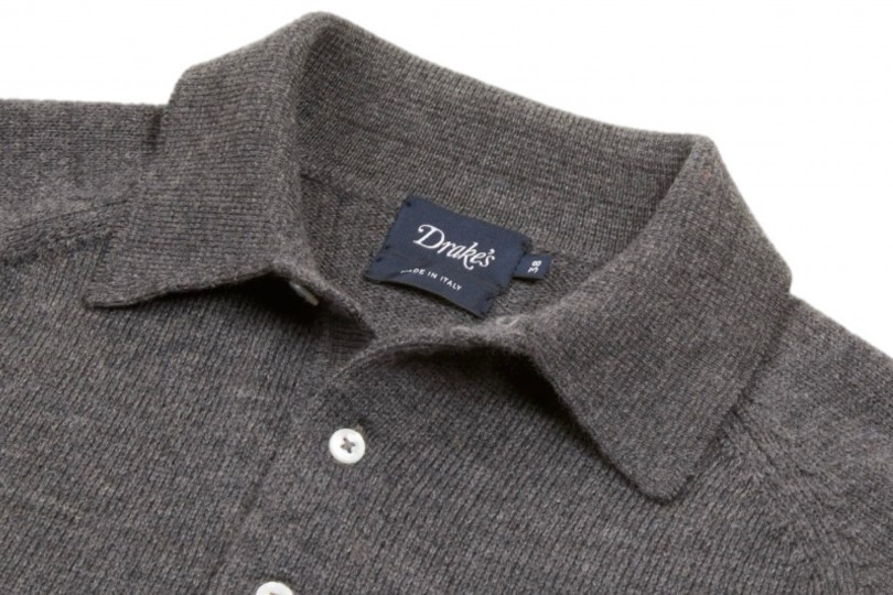 Drake's Merino Wool Knitted Polo Grey