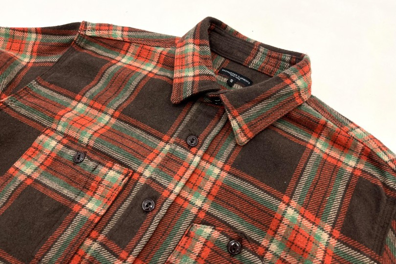 Engineered Garments Work Shirt Brown/Orange Big Plaid Heavy Twill