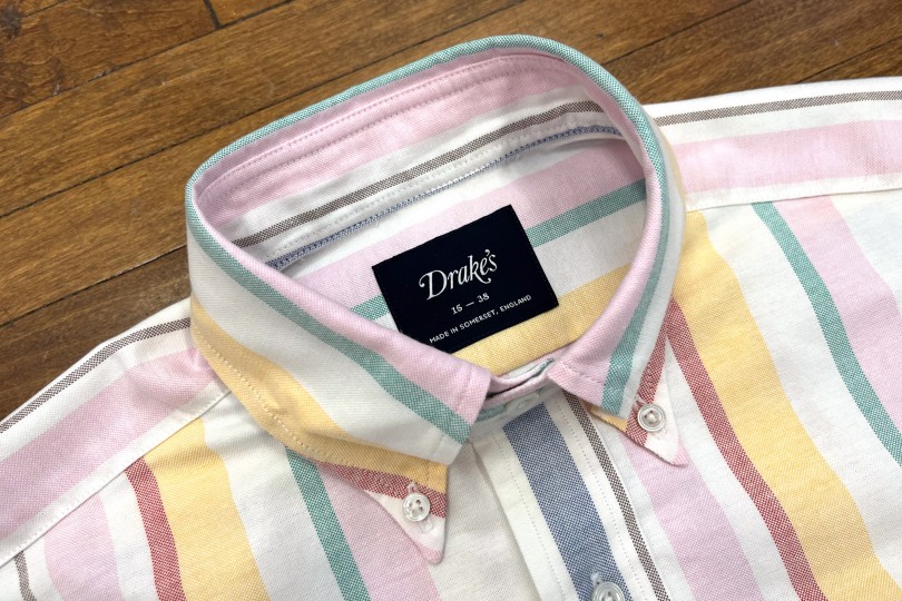 Drake's Multi Stripe BD Oxford Shirt Yellow, Pink, and Blue