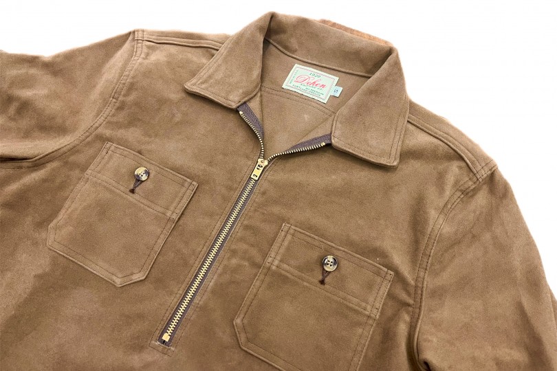 Dehen 1920 1/2 Zip Club Shirt Dark Tan Moleskin - Made in