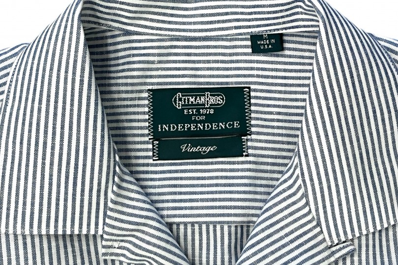 Gitman Bros. Vintage Independence Camp Shirt Blue Stripe Cotton-Linen
