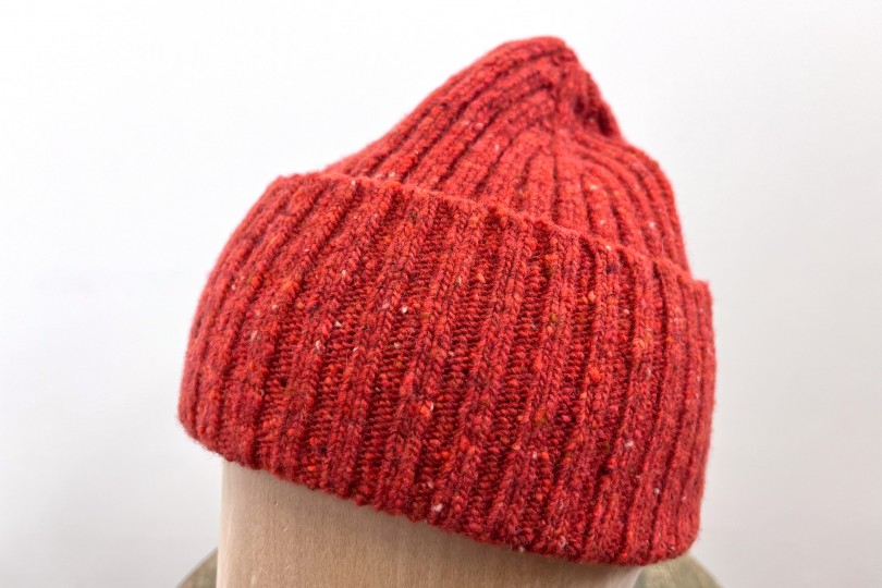 Drake's Merino Wool Ribbed Knit Beanie Orange