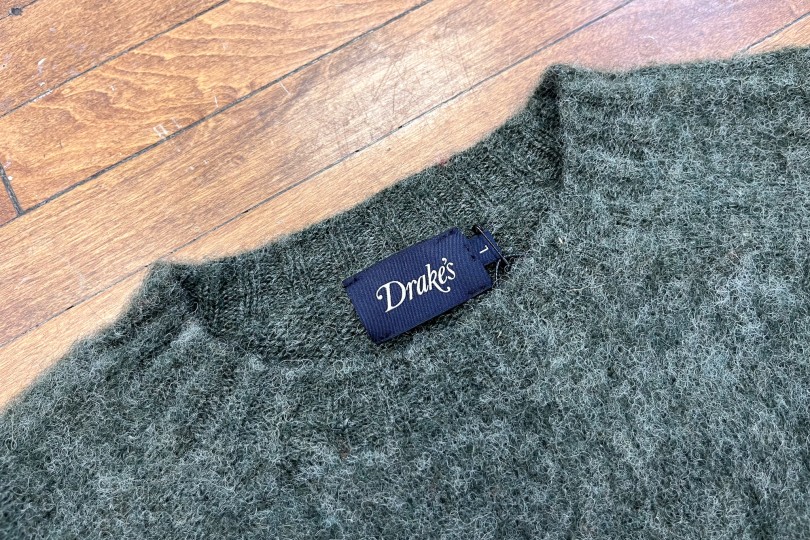 Drake's Brushed Shetland Crewneck Jumper Spruce Olive