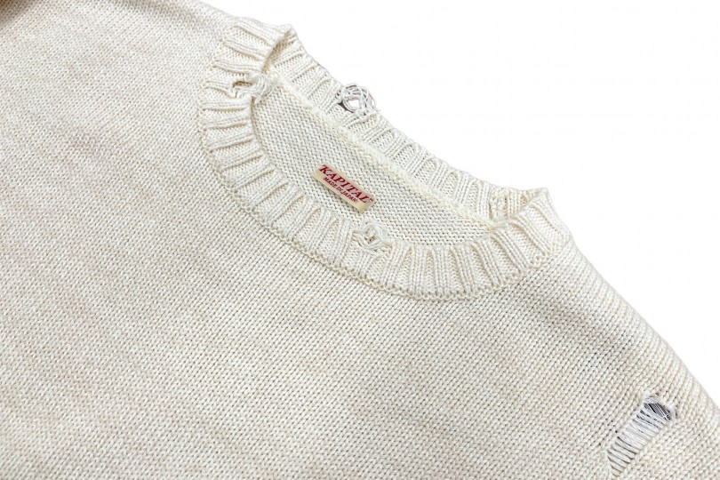Kapital 5G Cotton Knit RAINBOWY Patch Crew Sweater Ecru