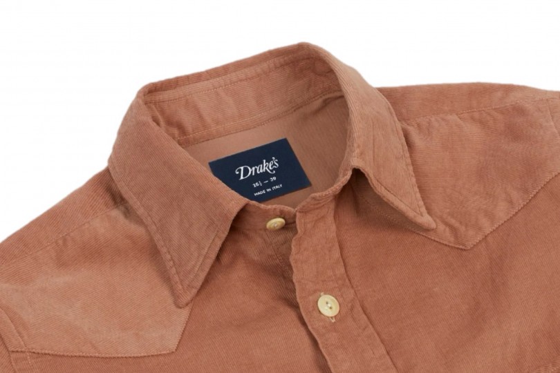 Drake's Corduroy Western Shirt Washed Red