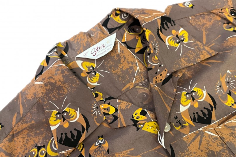 Star of Hollywood Owl Open Shirt Brown Typewriter Cloth
