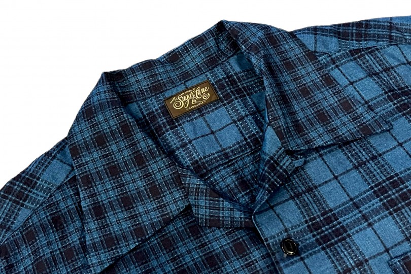 Sugar Cane Open Shirt Indigo Dobby Check