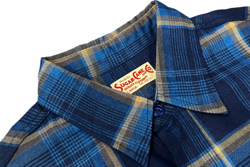 Sugar Cane S/S Work Shirt Indigo Check