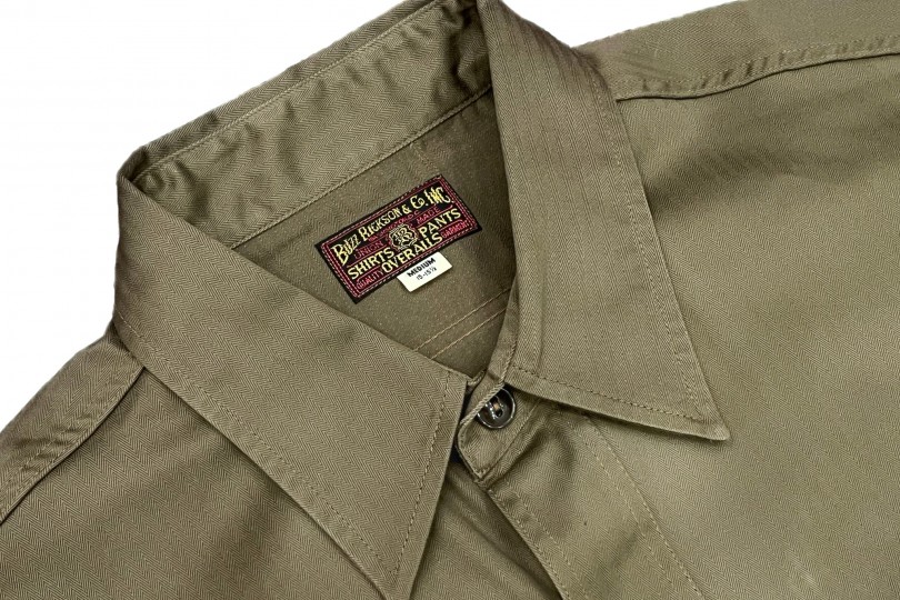 Buzz Rickson's S/S Work Shirt Olive Herringbone
