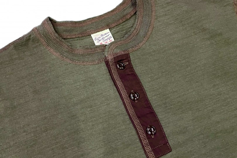 Buzz Rickson's Slub Yarn Henley Neck T-Shirt Olive