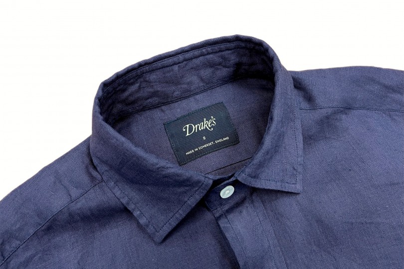Drake's Linen Summer Shirt Navy