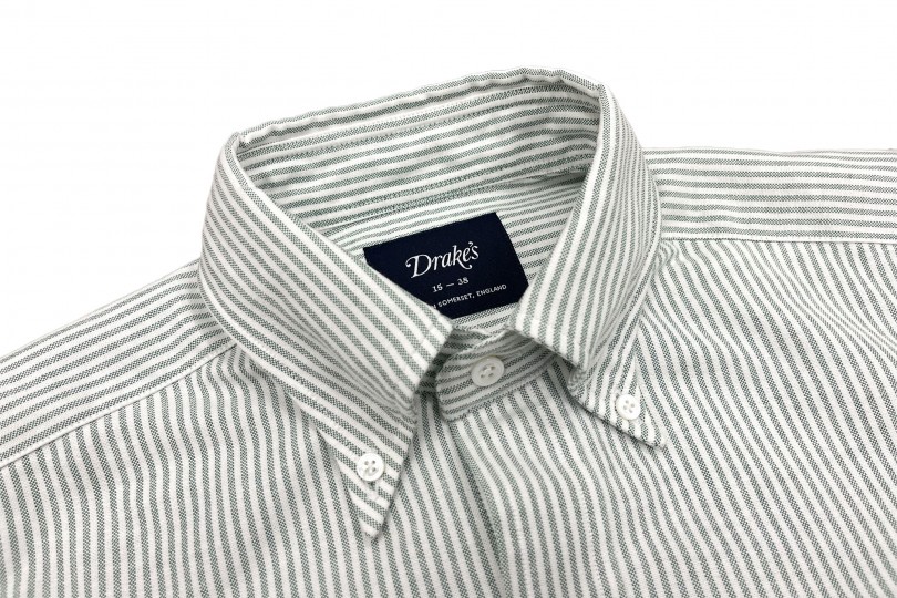 Drake's Button-Down Oxford Shirt Green Ticking Stripe
