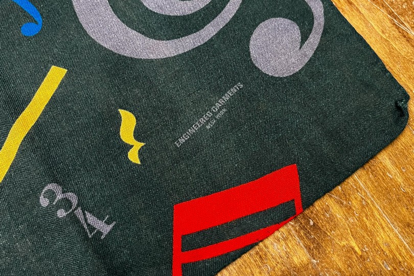 Engineered Garments Neckerchief Green Wool Music Note Print
