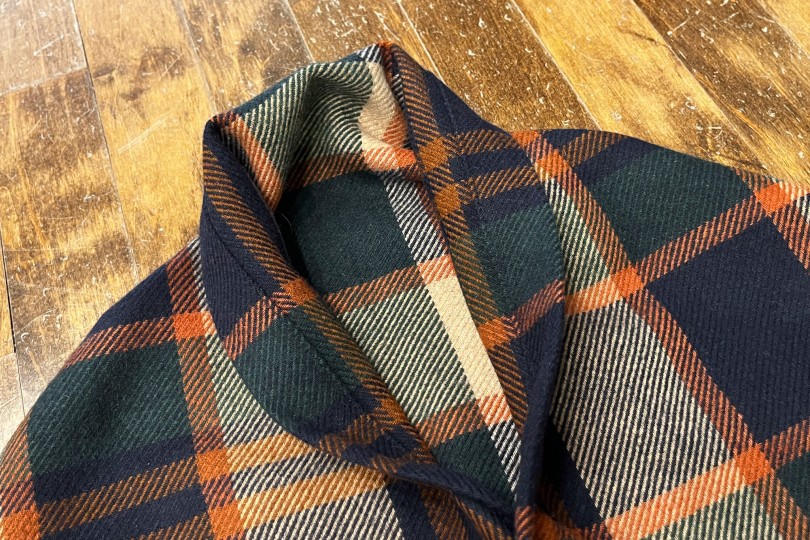 Engineered Garments Button Shawl Navy/Brown Heavy Wool Plaid