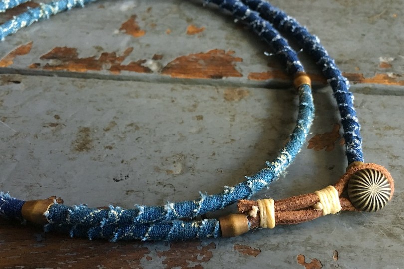 Kapital French Cloth Linen and Leather Necklace French Indigo