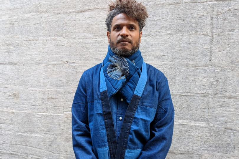 Kapital Kountry Kesa Scarf Indigo Embroidery