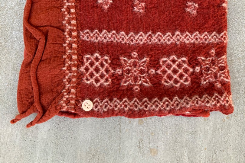 Kapital Compressed Wool Scarf Patchwork Red - Made in Japan