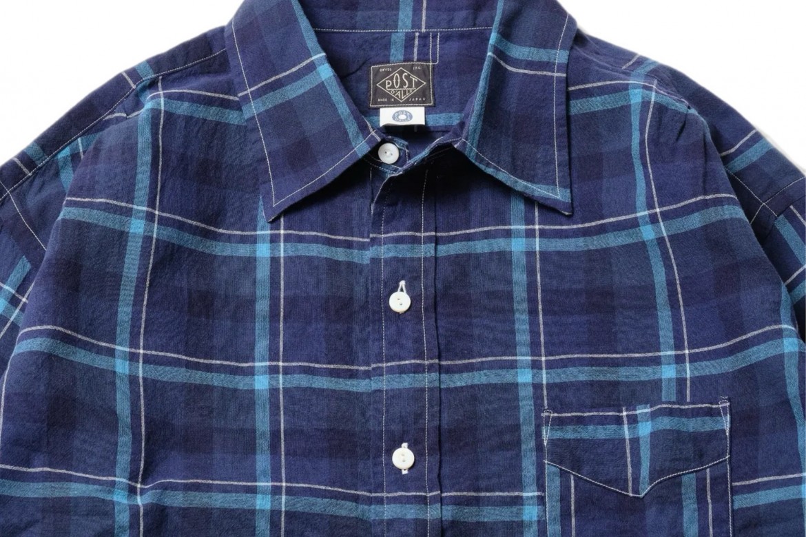 Post Overalls Original BL Shirt Cotton Plaid Blue