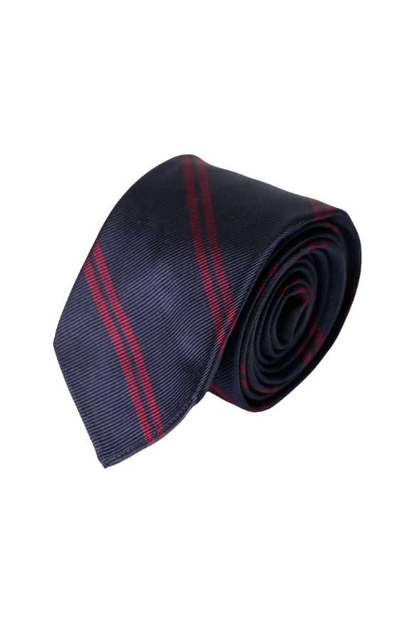Kamakura Untipped Narrow Tie - Regimental Stripe Navy