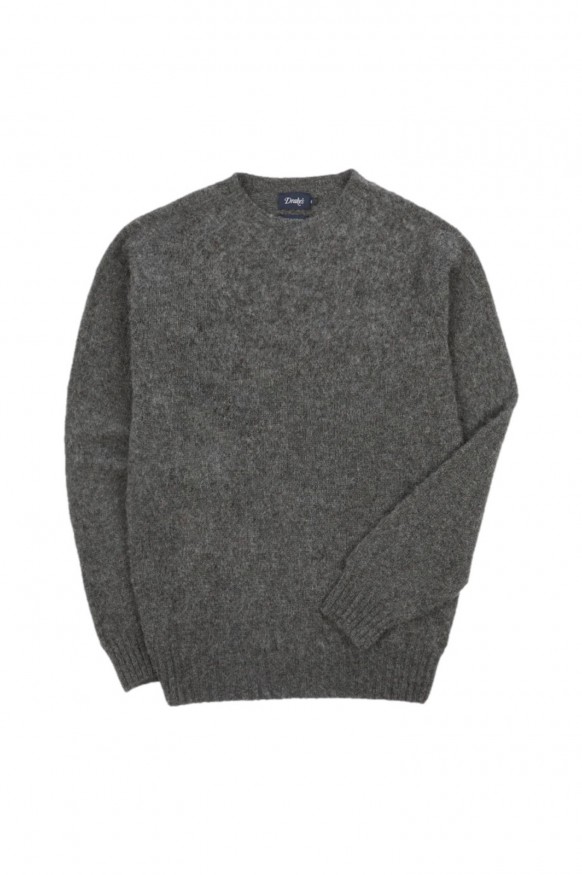 Drake's Brushed Shetland Crewneck Jumper Charcoal