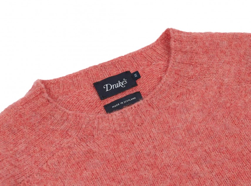 Drake's Brushed Shetland Crewneck Jumper Tea Rose