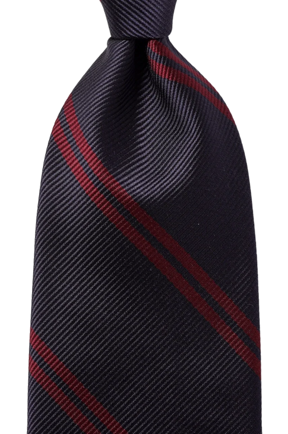 Kamakura Untipped Narrow Tie - Regimental Stripe Navy