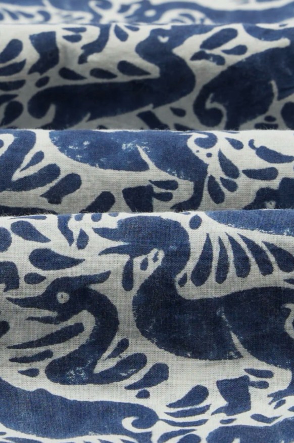 Drake's Block Print Camp Shirt Navy Duck