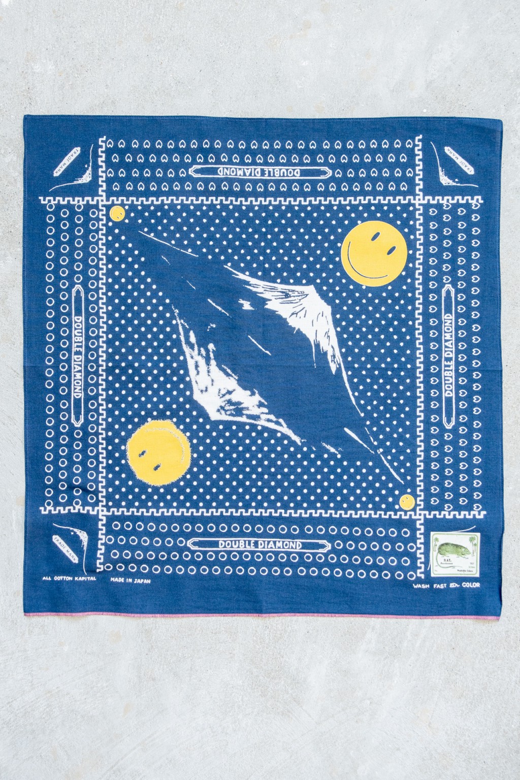 Kapital Fastcolor Selvedge Bandana (Mirrored FUJI Smile) Navy 