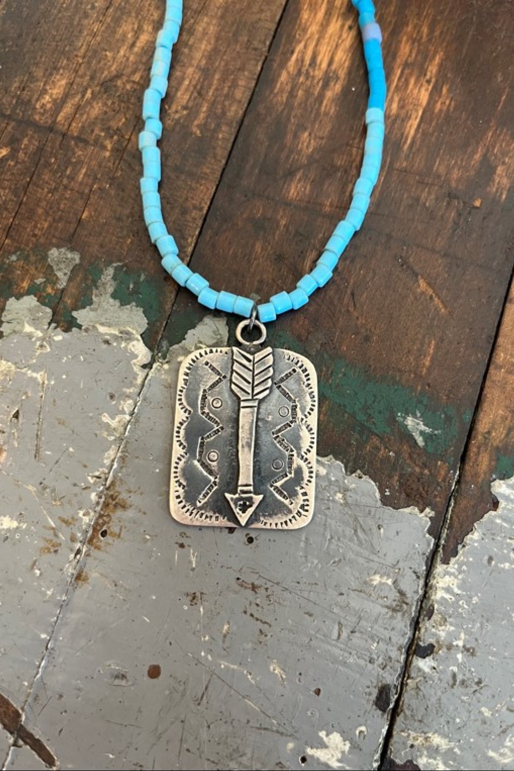 Independence Vintage Goods Vintage Navajo Necklace Sterling Silver Arrow + Glass Beads