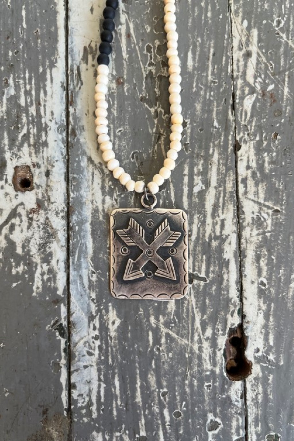 Independence Vintage Goods Vintage Navajo Necklace Sterling Silver Arrow + Bone Beads