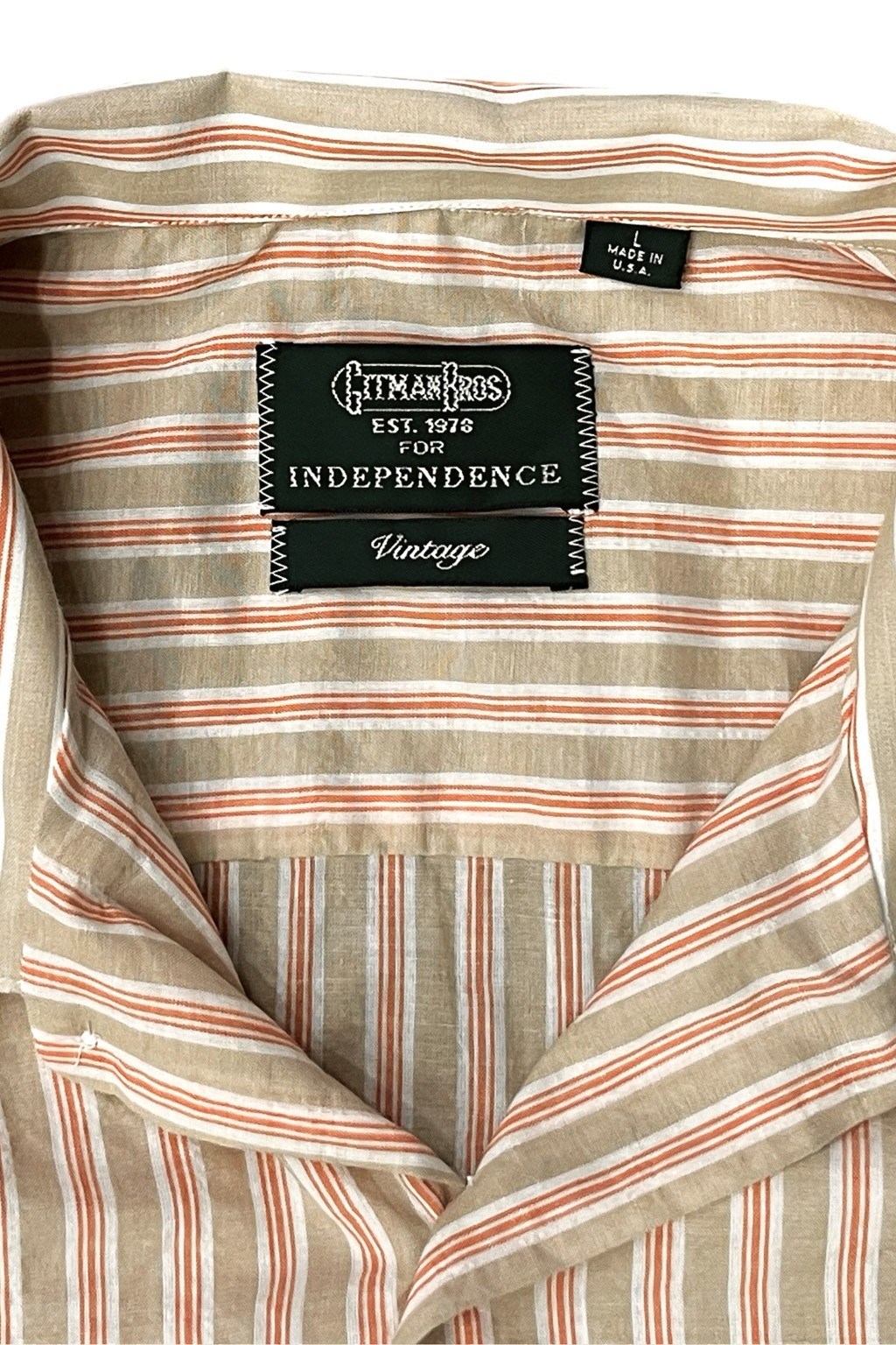 Gitman Bros. Vintage Independence Camp Shirt Tan Awning Stripe