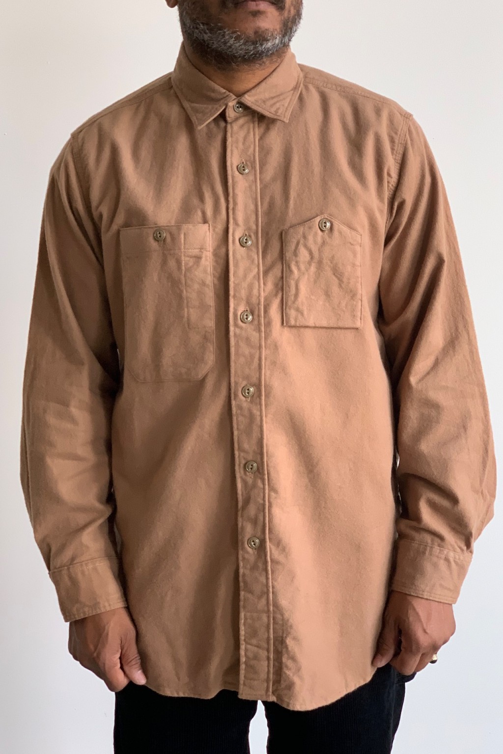 Engineered Garments Work Shirt Khaki Solid Cotton Flannel - Made