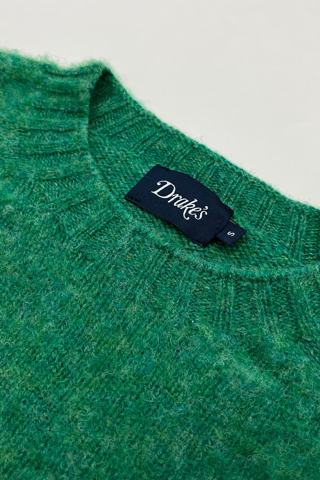 Drake's Brushed Shetland Crewneck Jumper Pixie Green