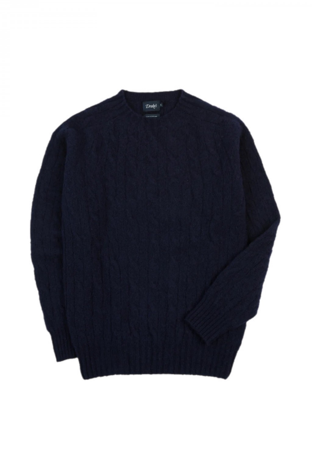 Drake's Brushed Cable Knit Shetland Jumper Navy