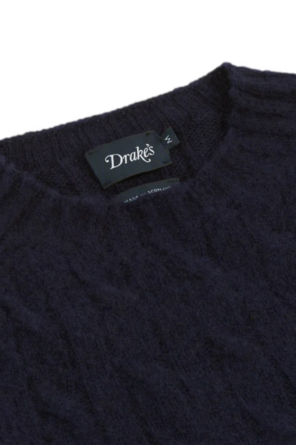 Drake's Brushed Cable Knit Shetland Jumper Navy