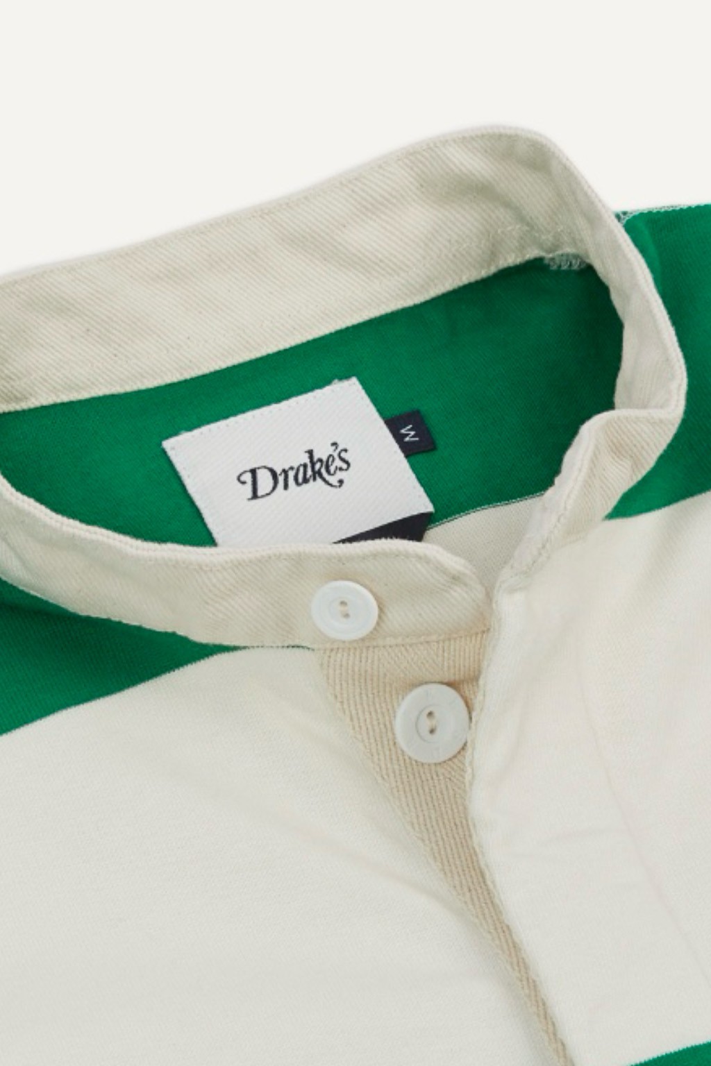 Drake's Mandarin Collar Rugby Shirt Green & White Stripe
