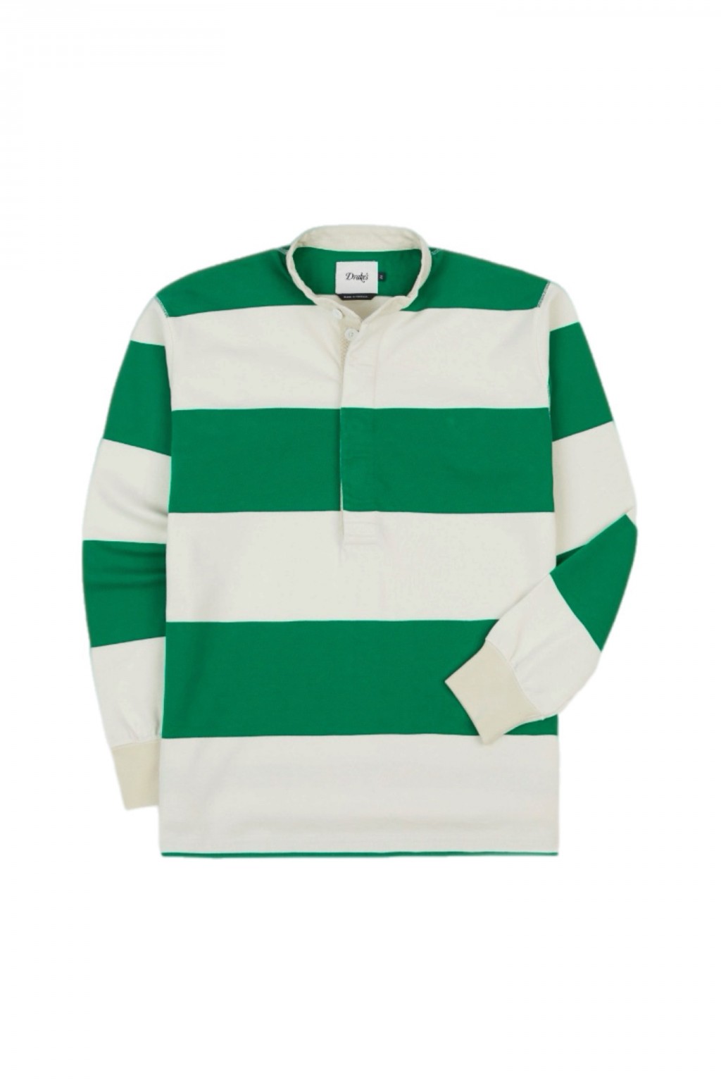 Drake's Mandarin Collar Rugby Shirt Green & White Stripe