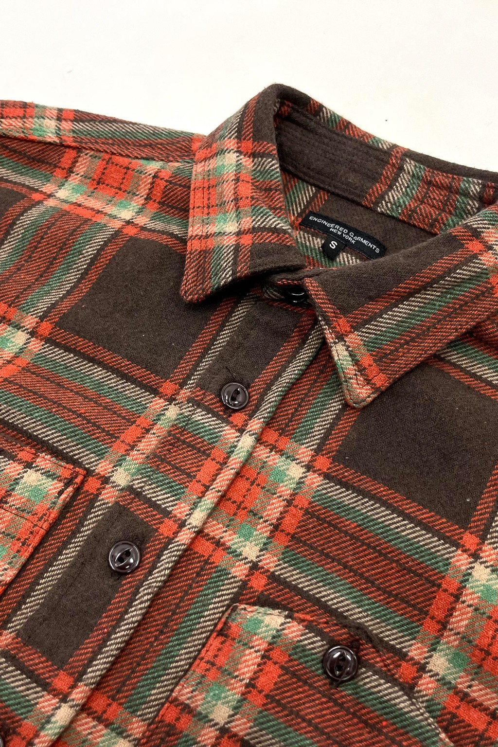 Engineered Garments Work Shirt Brown/Orange Big Plaid Heavy Twill