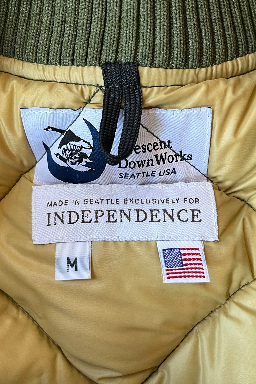 Crescent Down Works Diagonal Quilted Bomber Olive - Made in USA
