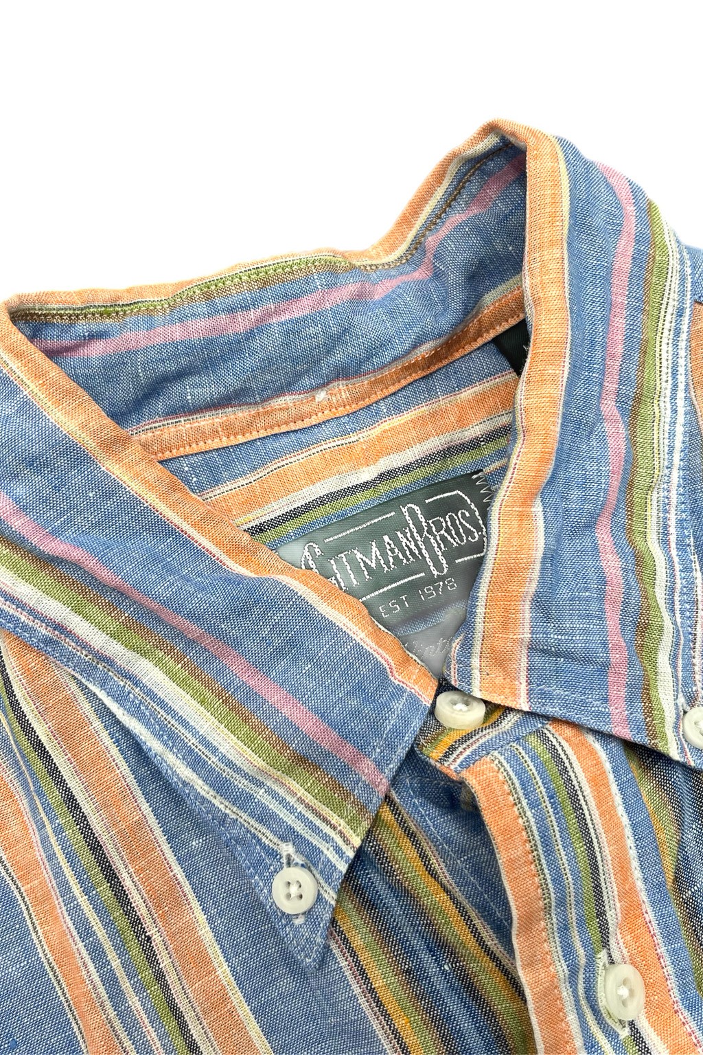 Gitman Bros. Vintage Short Sleeve Button Down Multi-Colored Awning Stripe