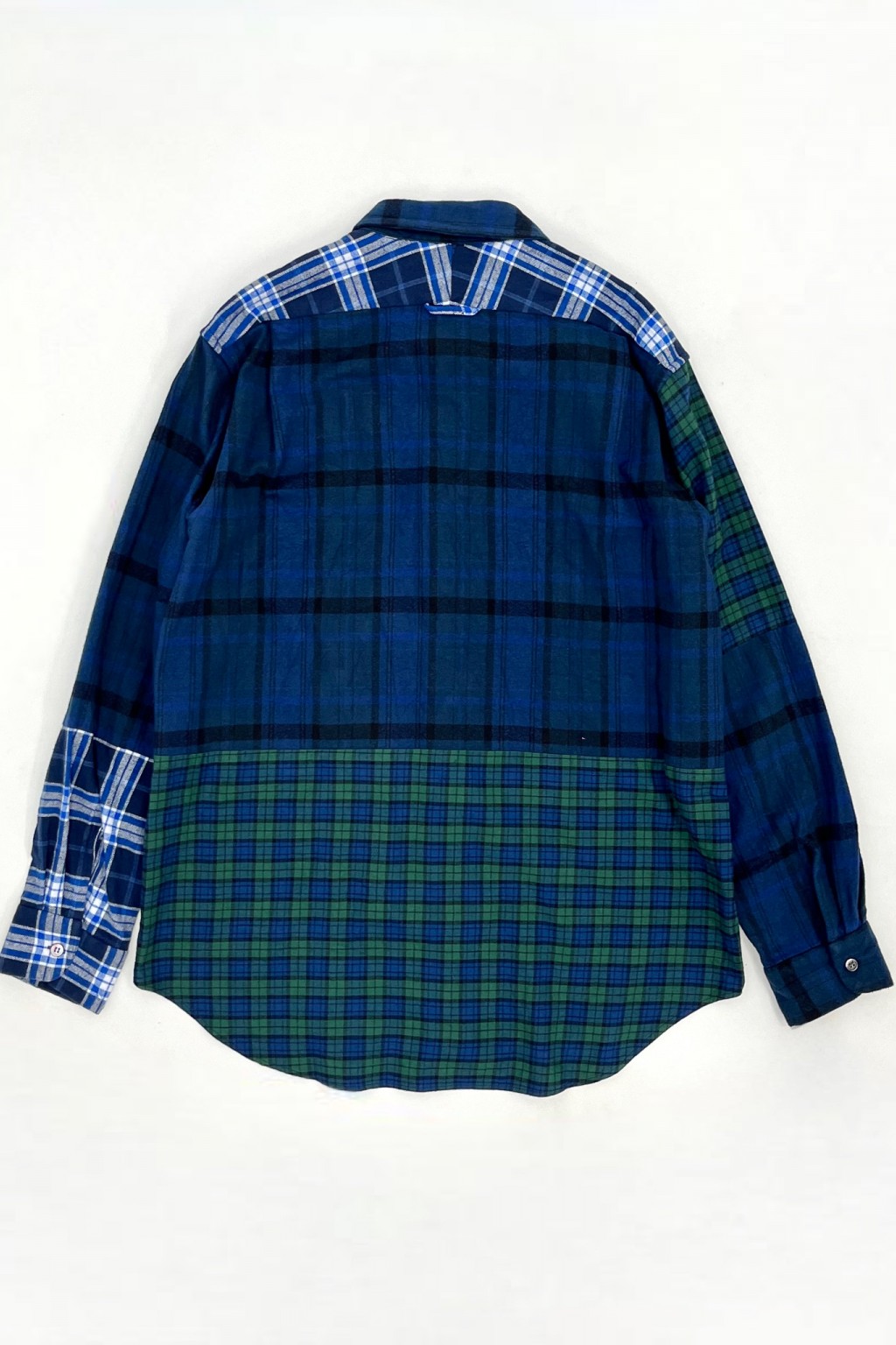 Engineered Garments Combo Short Collar Shirt Navy/Black Plaid Cotton Flannel