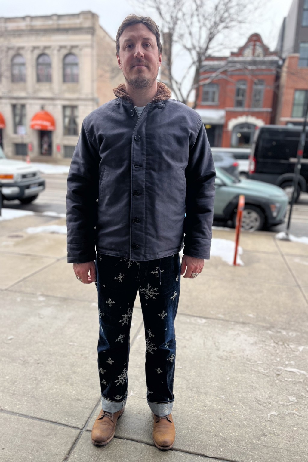 Warehouse & Co. N-1 Winter Jacket Navy Blue with Brown Alpaca