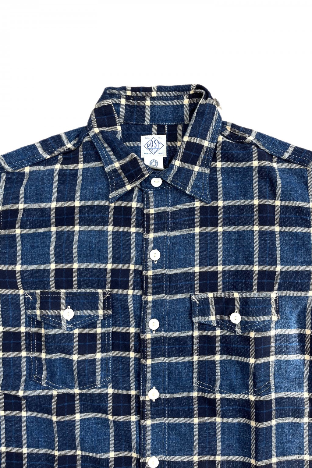 Post Overalls The NAVY CUT 2 Indigo Cotton Flannel Plaid