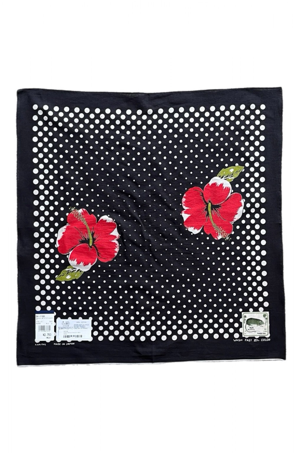 Kapital Fastcolor Selvedge Bandana (Coco Hibiscus) Black - Made in