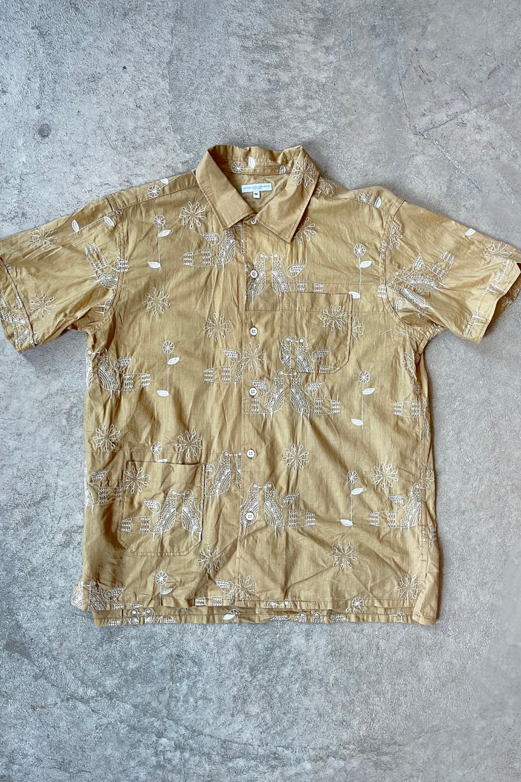 Engineered Garments Camp Shirt Khaki Bird Embroidery Cotton